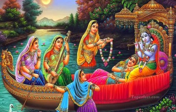  barco - Radha Krishna en un barco hindú